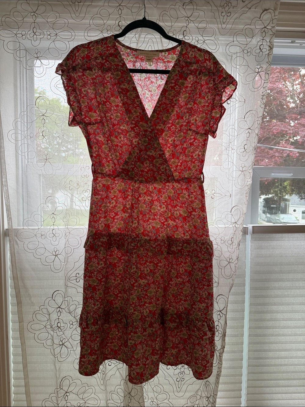 Red Floral Wrap-Style Women’s Dress